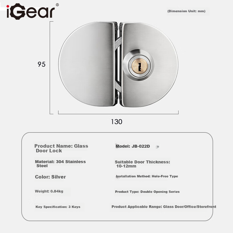igeartainless steel glass door lock no-drill anti-theft