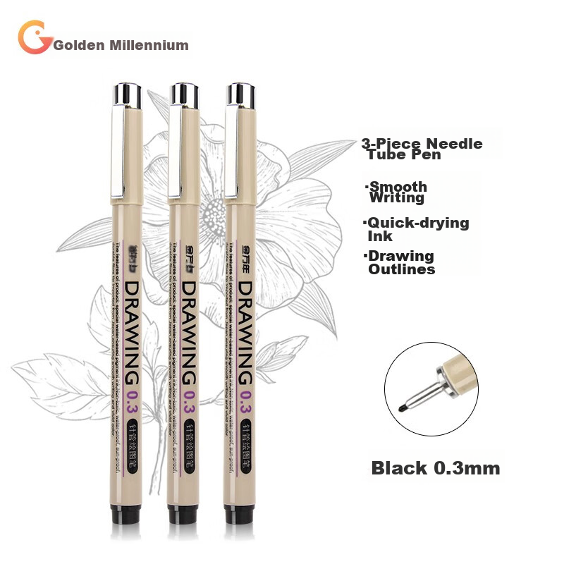 Genvana Needlepoint Pen 0.3mm, Fine Liner for Drawing & Outlining – Pack of 3
