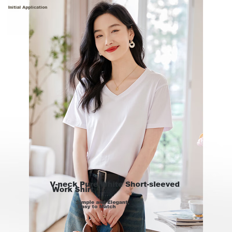 Chushen Women's Summer V-Neck Cotton T-Shirt