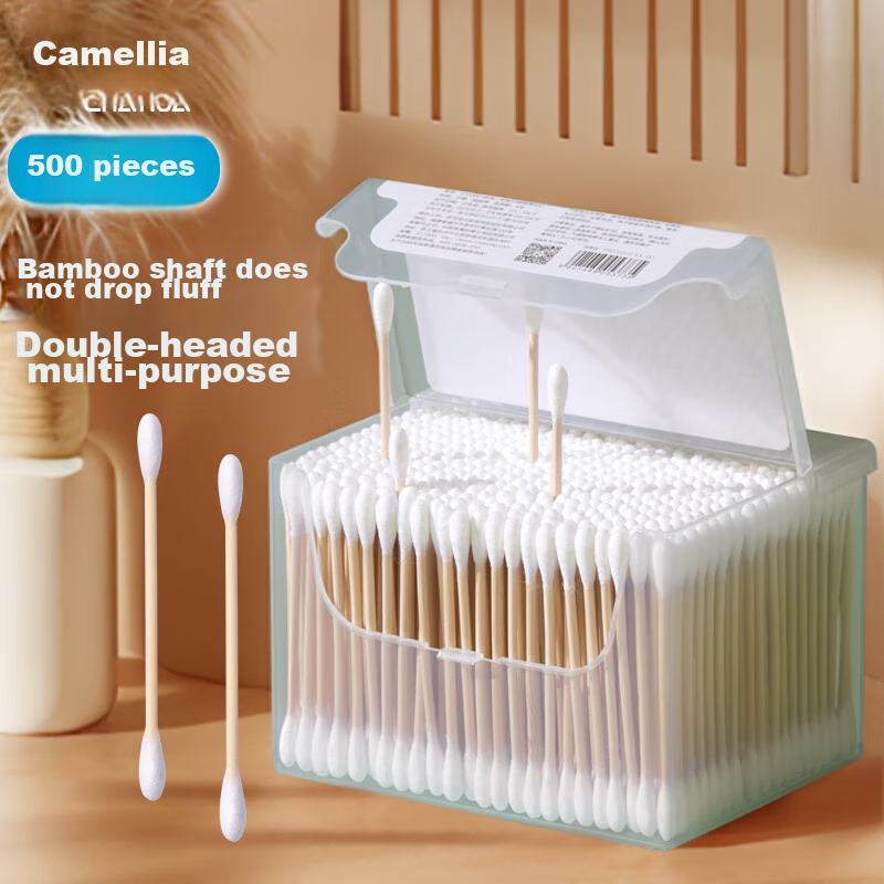 CHAHUA Cotton Swabs for Ear Cleaning 500 Pieces Double-Ended Bamboo Shaft