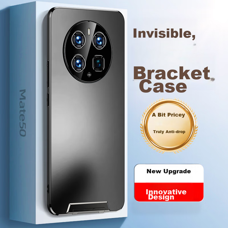 IM-CHEN Hidden Stand Case for Huawei Mate50 Pro – Frosted Black Shockproof Thin Cover with Fingerprint Resistant & 15m Drop Protection