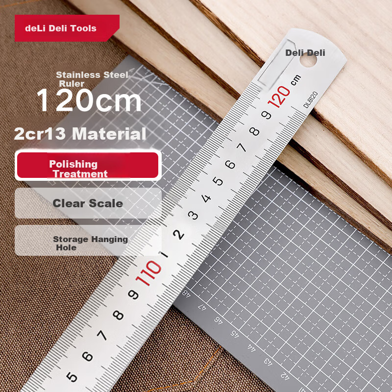 Deli 120cm Stainless Steel Ruler with Metric Scale