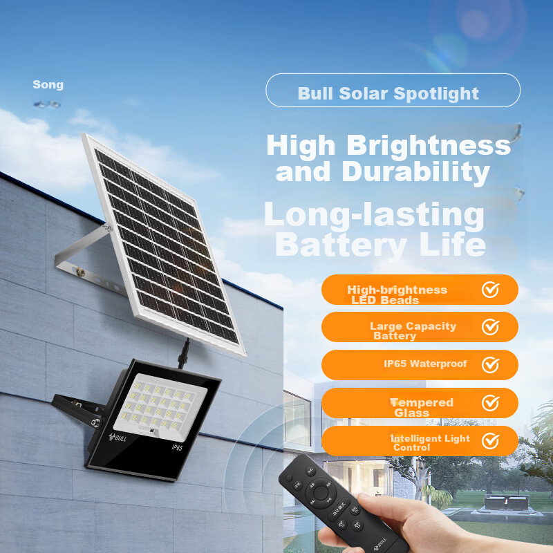 BULL Solar Garden Light with Smart Control & Remote - 1000lm IP65 Outdoor Spotlight