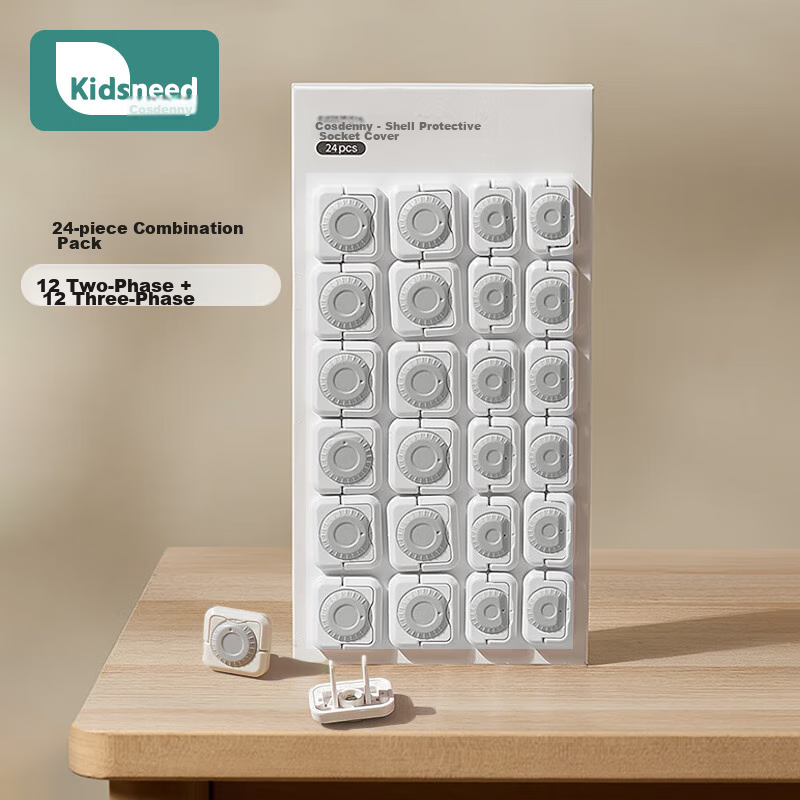 Kidsneed 24-Piece Socket Safety Covers - Flame-Retardant Electrical Outlet Protectors for Kids