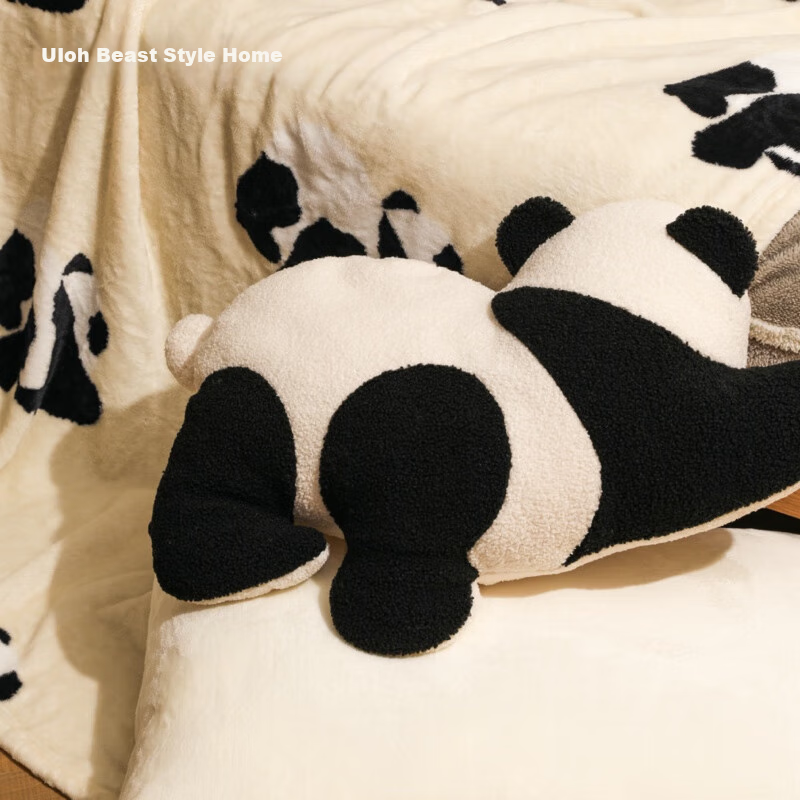 TBH Panda Puff Two-In Hugging Pillow Blanket Flannel Set – Cozy Fleece Throw & Pillow for Home & Travel