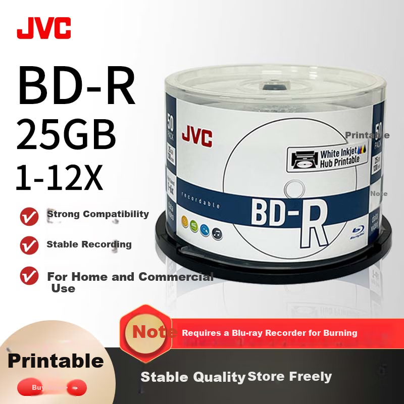 JVC 25GB BD-R Printable Blu-ray Discs (50-Pack)