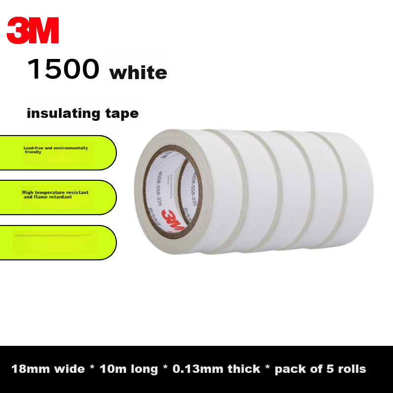3M 1500# Electrical Insulation Tape - Lead-Free, Flame-Retardant, 18mm x 10m, 5 Rolls