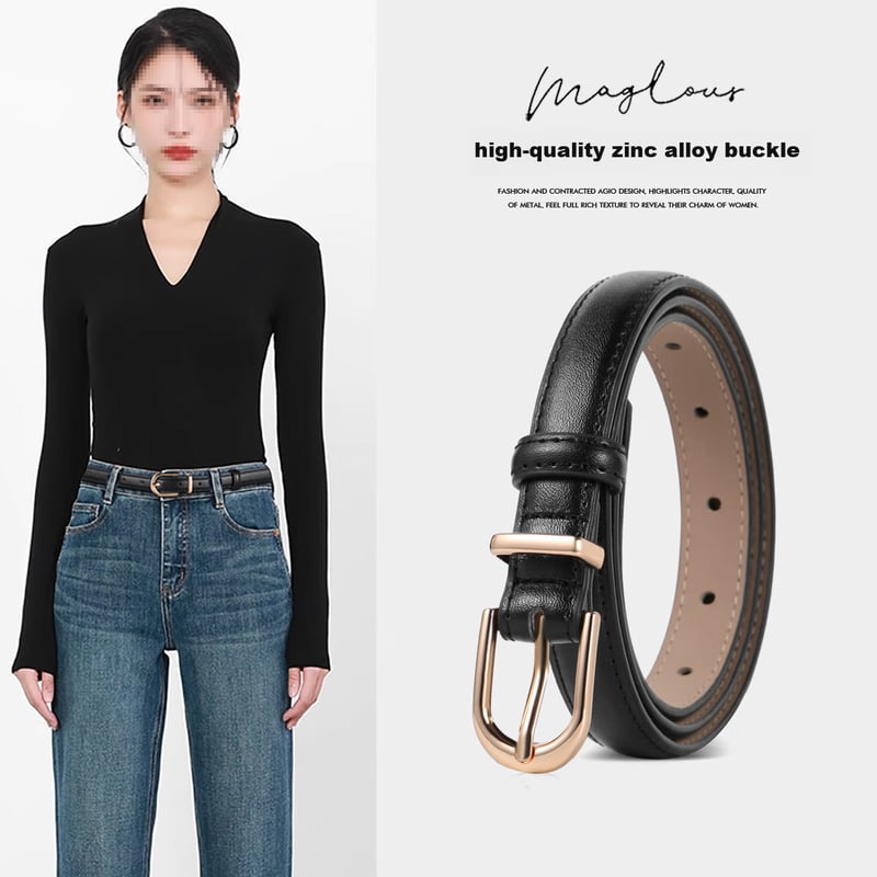 CARTELO Women's Korean Style Leather Belt with Geometric Pin Buckle