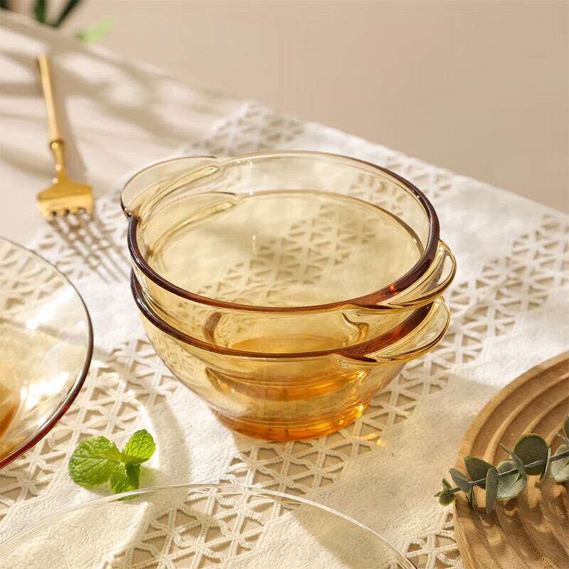 Maxcook High Borosilicate Glass Bowls, 450ml Amber Set of 2