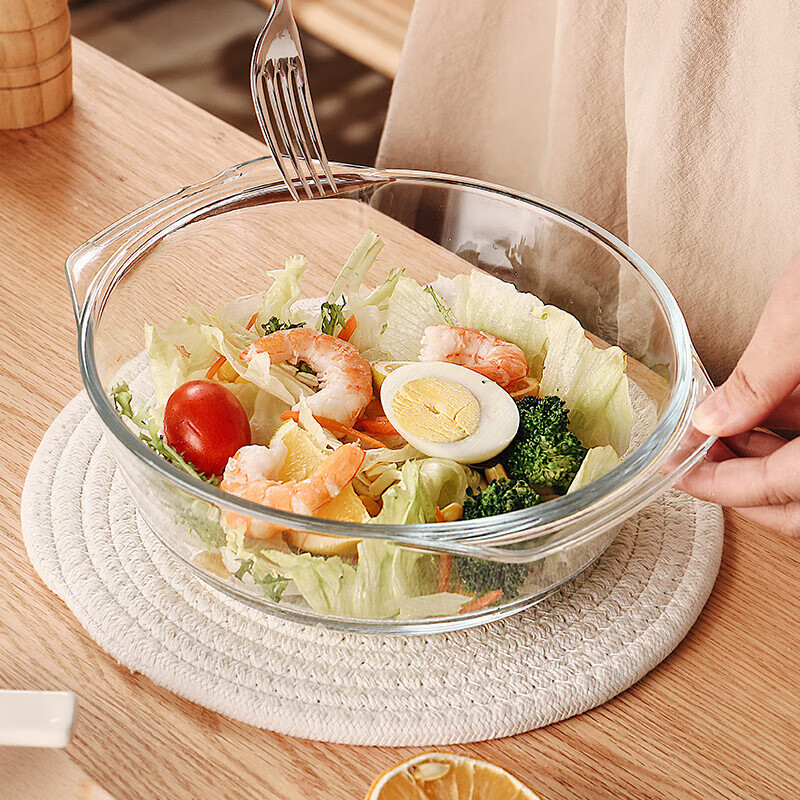 CRISTALGLASS 1.5L Double-Handled Heat-Resistant Glass Bowl with Lid – Microwave Safe for Soup & Salad