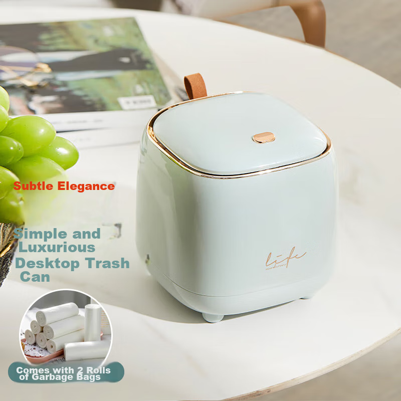 ABEPC 1.5L Desktop Trash Can with Push-Button Lid - Nordic Style, White & Gold