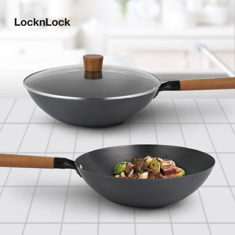 LOCK&LOCK 30cm Non-Stick Iron Wok & Frying Pan with Heat-Resistant Handle – Versatile Cooking Pan for Induction & Gas Stoves
