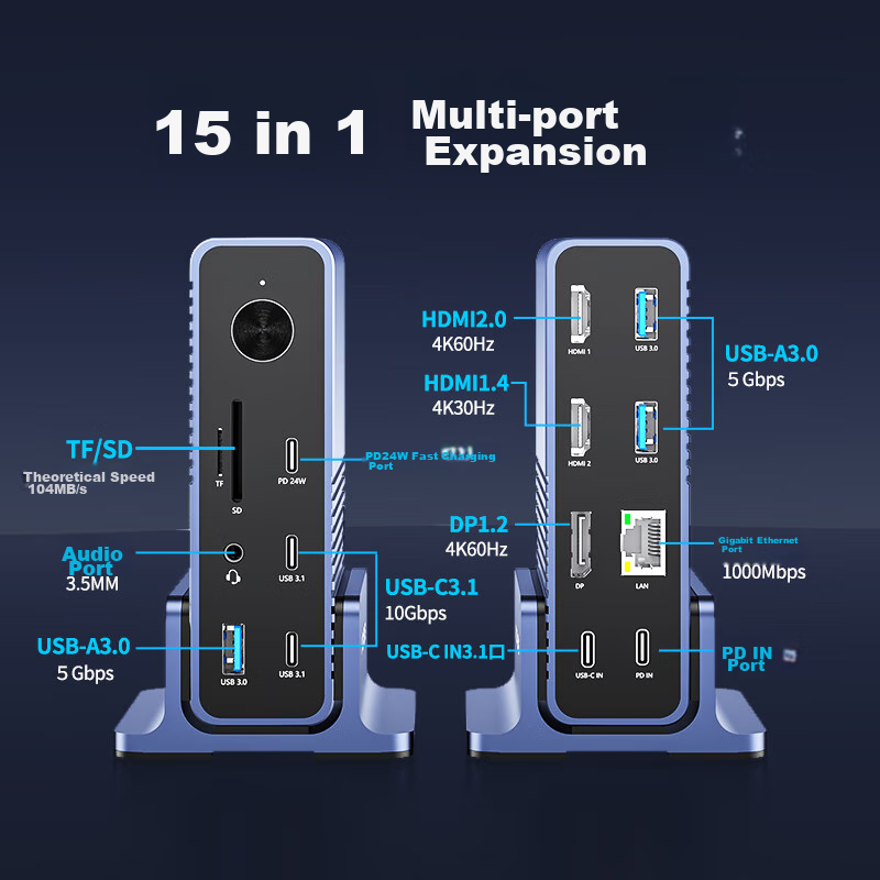 acasis 15-in-1 Desktop Expansion Dock with Four-Screen Display