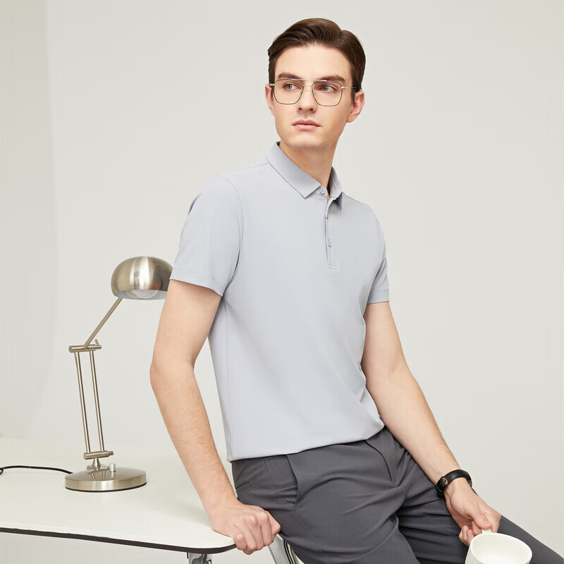 YOUNGOR Men's Summer Polo Shirt - Gray 2XL