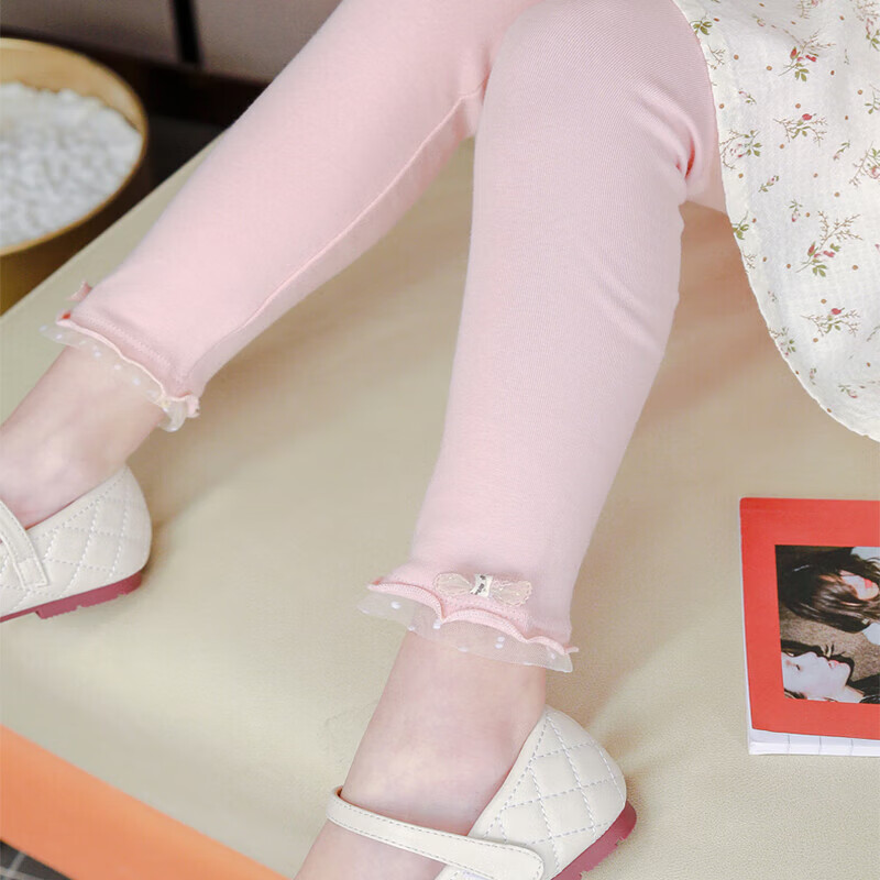 Babyprints Girls' Cotton Leggings - Elastic Stretchy Trousers for Spring/Autumn, Pink, Size 100