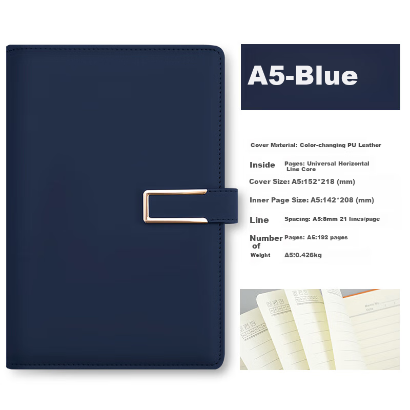 Jiaranheng A5 Leather Notebook - Thickened Binding & Customizable Black Diary for Work & Meetings