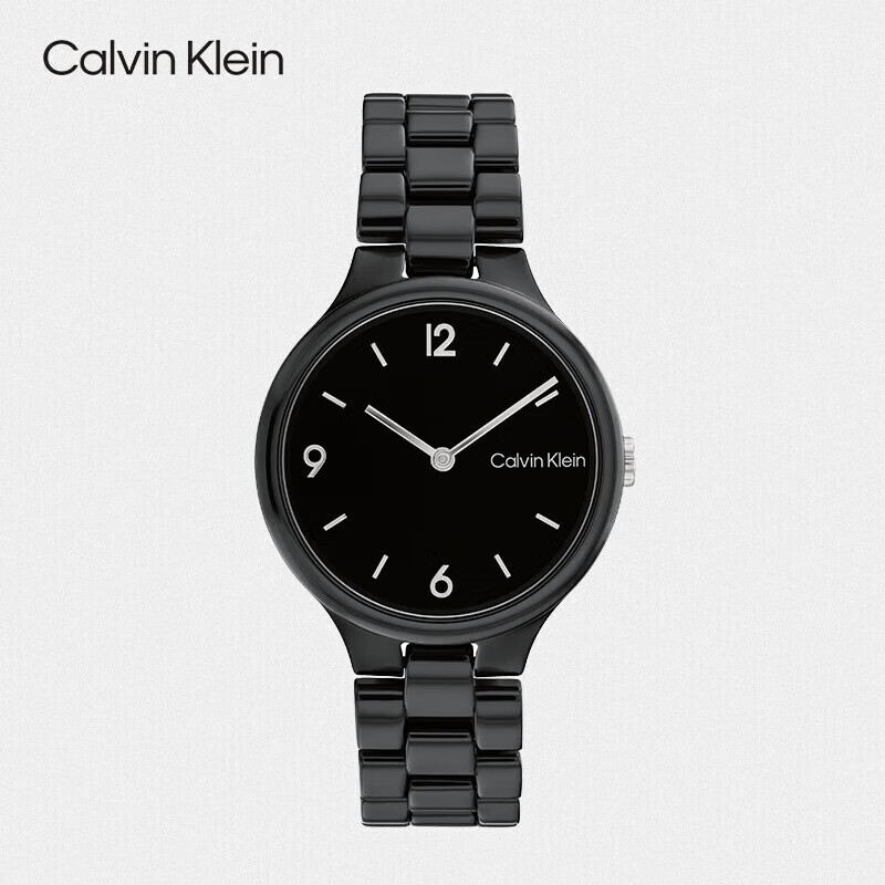 Calvin Klein Women's Ceramic Watch with Chain Bracelet - Black Dial, 32mm