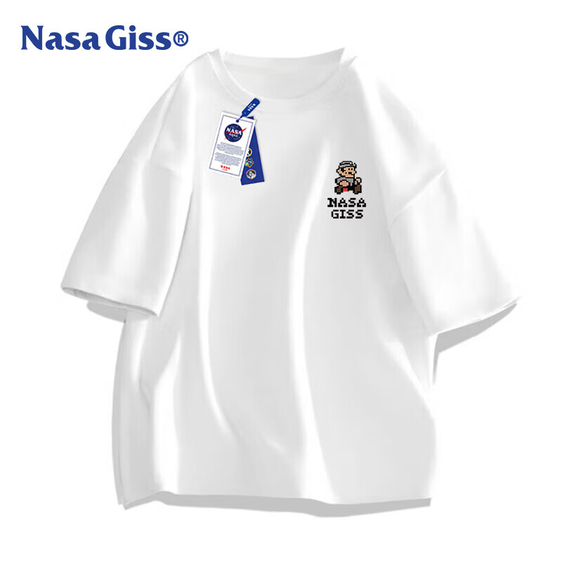 NASA GISS Men's Pure Cotton T-Shirt Loose Fit Half-Sleeve White 2XL