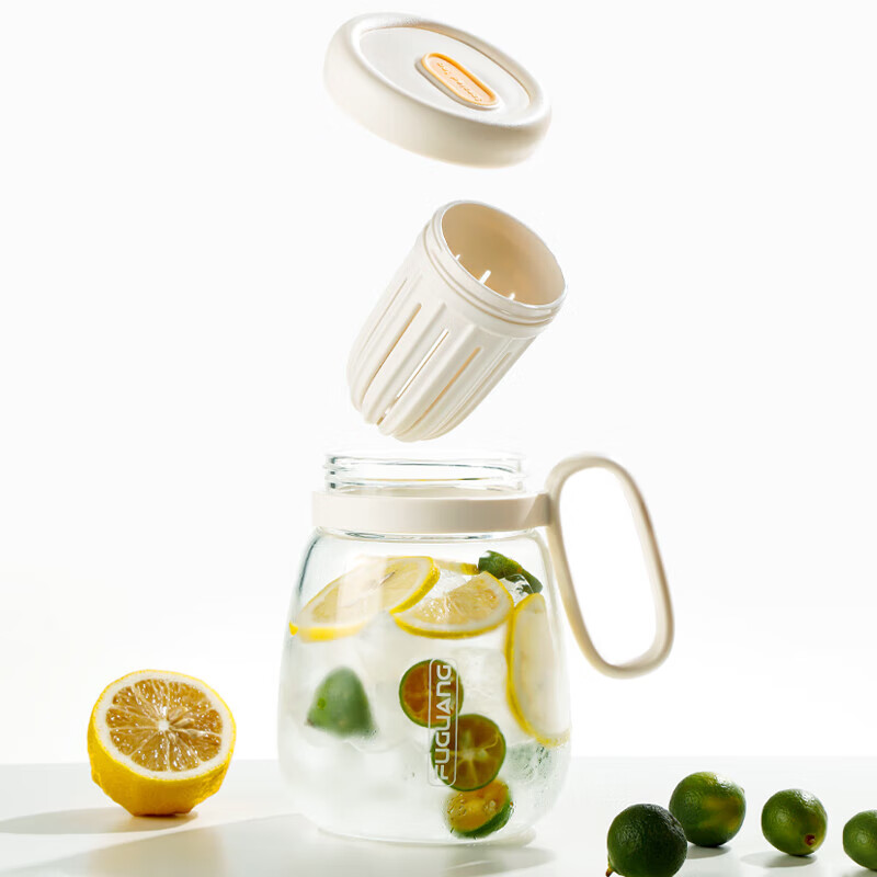 Fuguang Large Capacity Glass Cup with Tea Compartment - Stylish Flower Tea Mug for Women