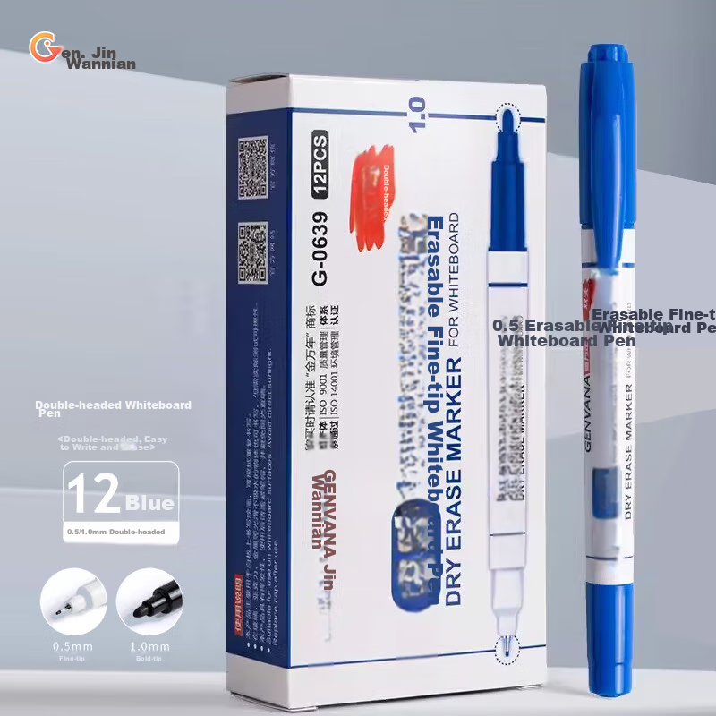 Genvana Double-Ended Blue Whiteboard Marker 0.5-1.0mm 12-Pack