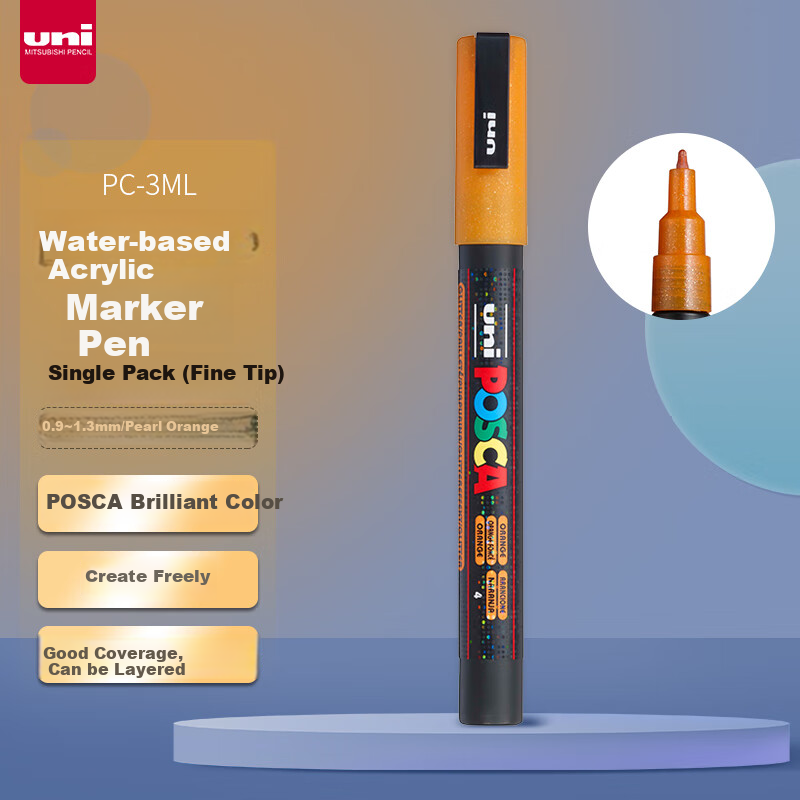 uni POSCA Fine Tip Acrylic Marker, Orange (PC-3ML) - Vibrant Art & Graffiti Pen