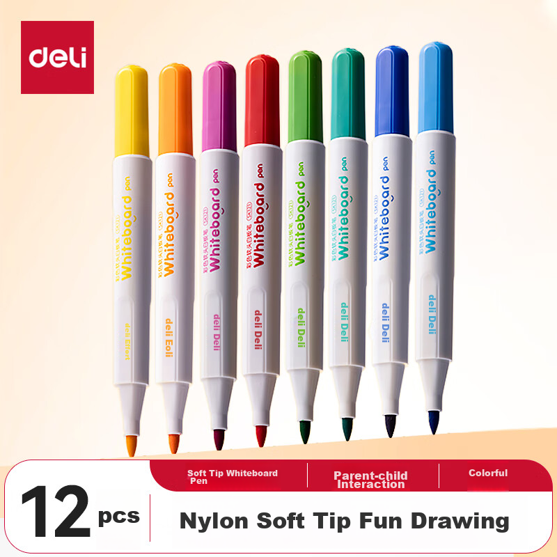 Deli Color Erasable Whiteboard Markers - 12 Colors