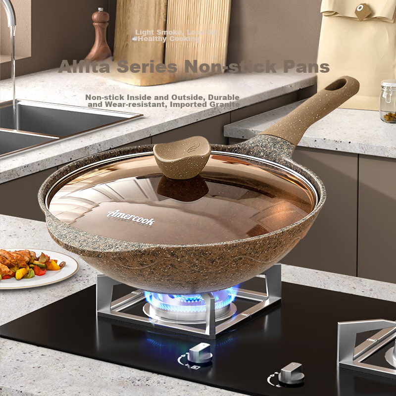 Amercook 30cm Non-Stick Wok with Granite Coating for Gas & Induction Stoves
