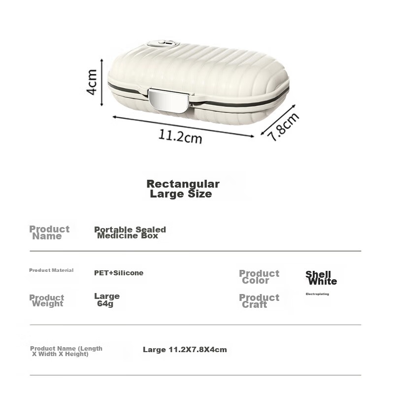 Baicaoyuan Weekly Pill Organizer – Sealed 7-Day Travel Dispenser (Large Shell White)