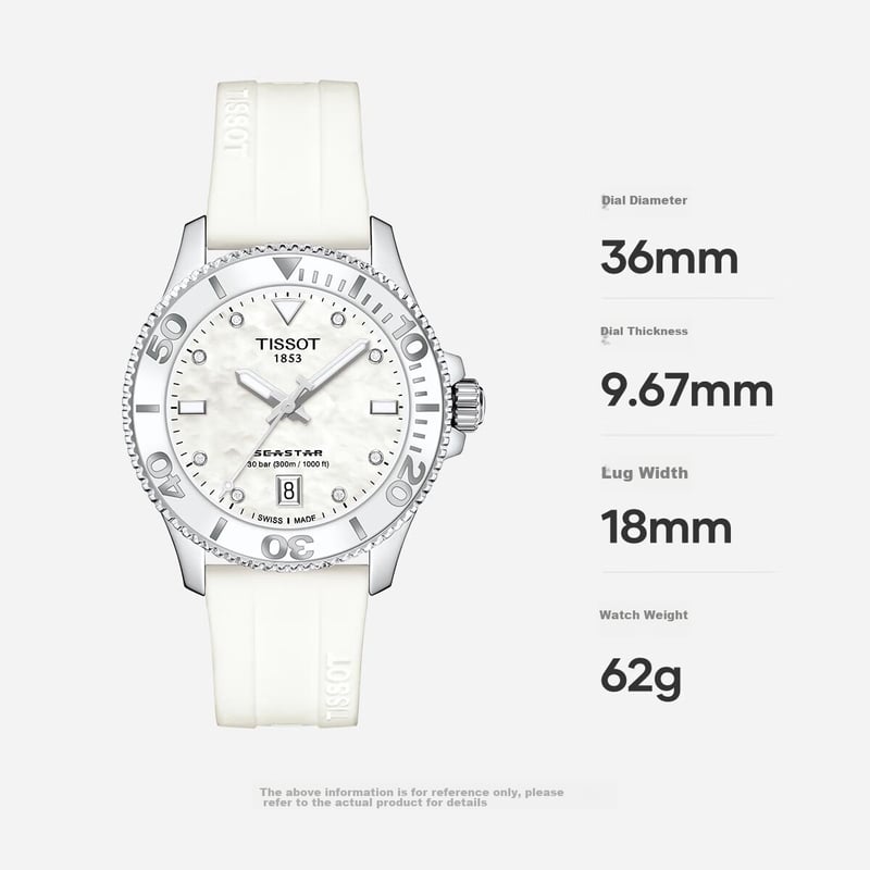 TISSOT Seastar Women's Quartz Diving Watch with Luminous Dial – 300M Water Resistance