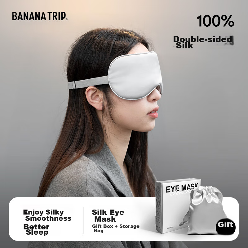 Banana Trip Mulberry Silk Eye Mask - Gray (Light Blocking, Adjustable for Sleep & Travel)