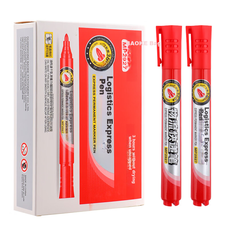 BAOKE Refillable Thick-Tip Logistics Pen, Red (10 Pcs/Box)