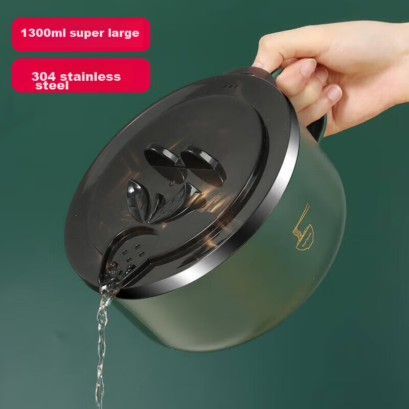 Baijie 304 Stainless Steel Ramen Bowl with Lid – Insulated Lunch Box for Students & Office Workers, Dark Green (1300ml)
