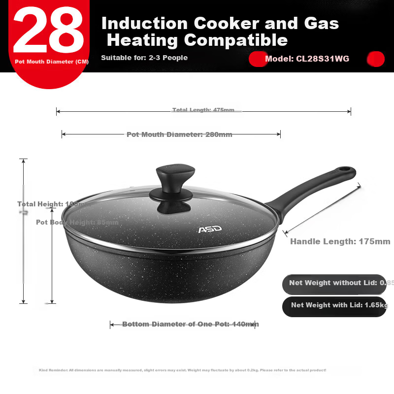ASD 28cm Maifanite Non-Stick Wok for Gas & Induction Cookers – Lightweight Stir-Fry Pan