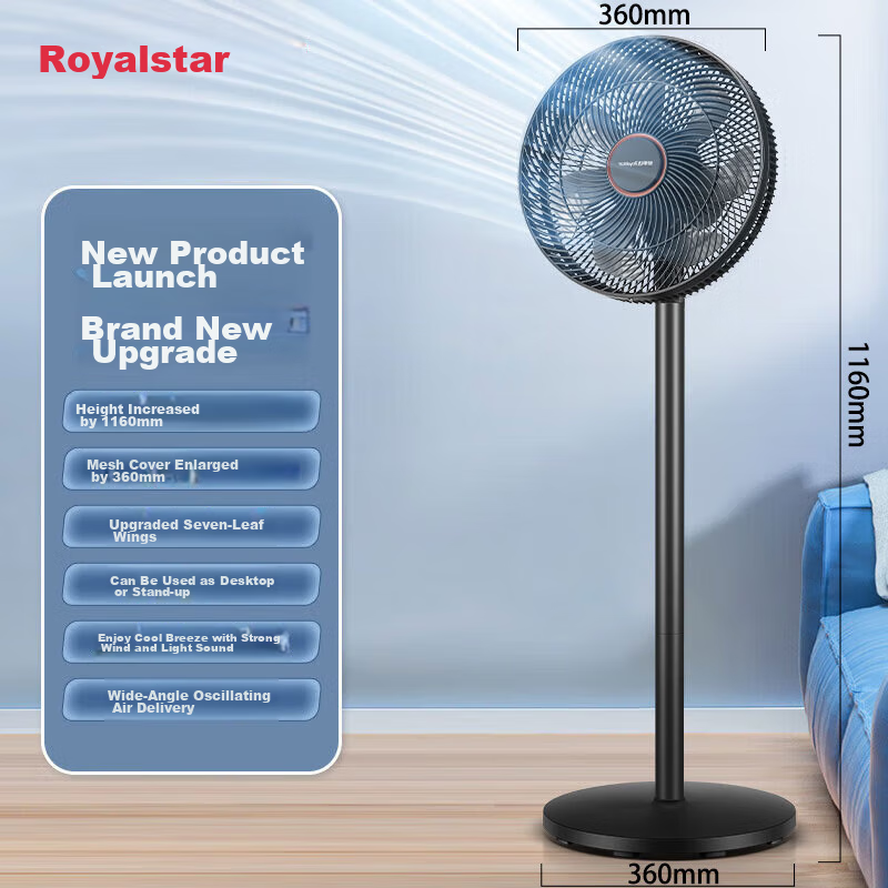 Royalstar FD-30L501 7-Blade Electric Floor Fan with Oscillation and Low Noise