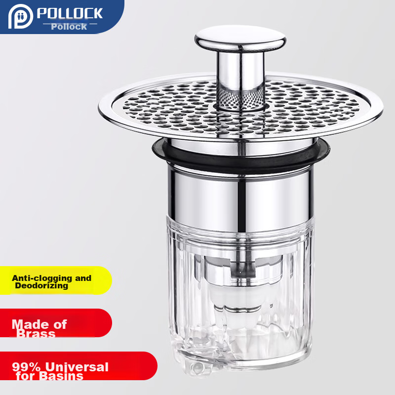 Pollock Anti-Odor Sink Drain Stopper with Brass Filter Core