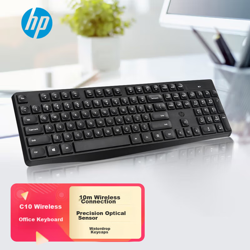 HP C10 Wireless Keyboard - 104 Keys, Ergonomic Design, Splash-Proof, White