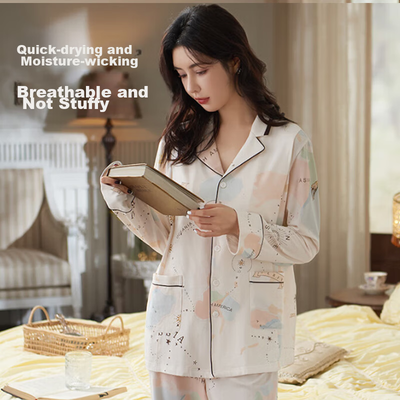 JOYNCLEON Maternity Pajamas for Autumn/Winter - Breathable Nursing Wear with World Map Design