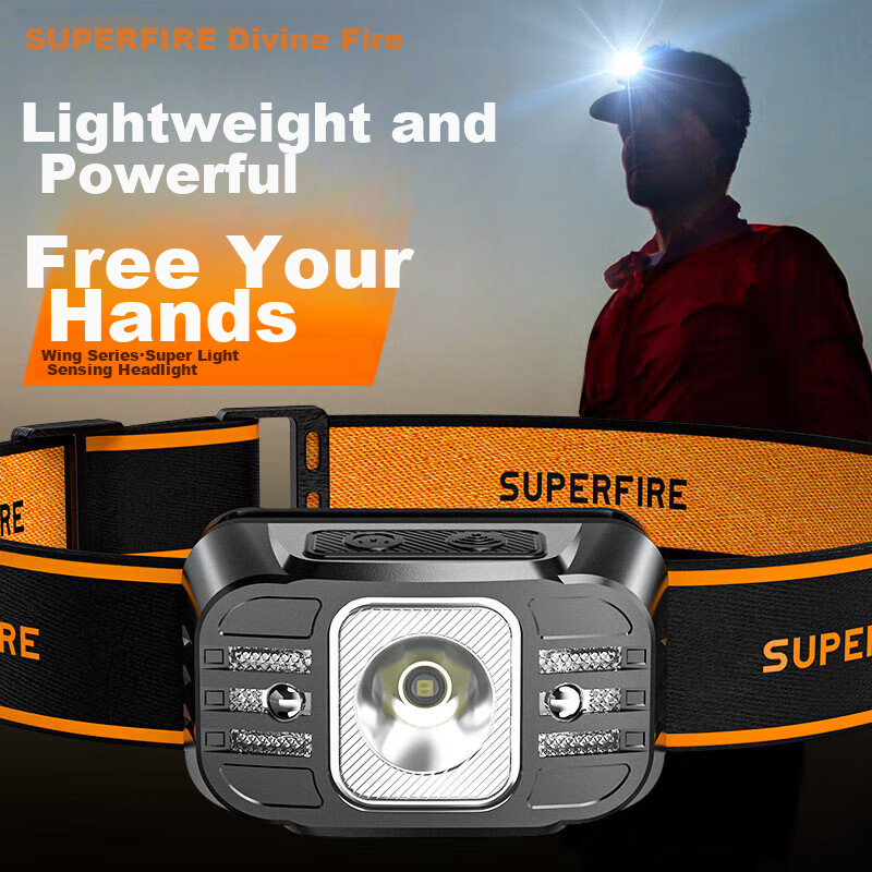 SupFire HL75-S High-Intensity USB Rechargeable Headlamp for Night Fishing with 350 Lumens & Motion Sensor