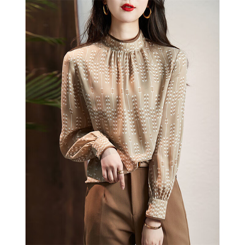 DME Women's Polka Dot Bubble Sleeve Blouse - Light Brown S
