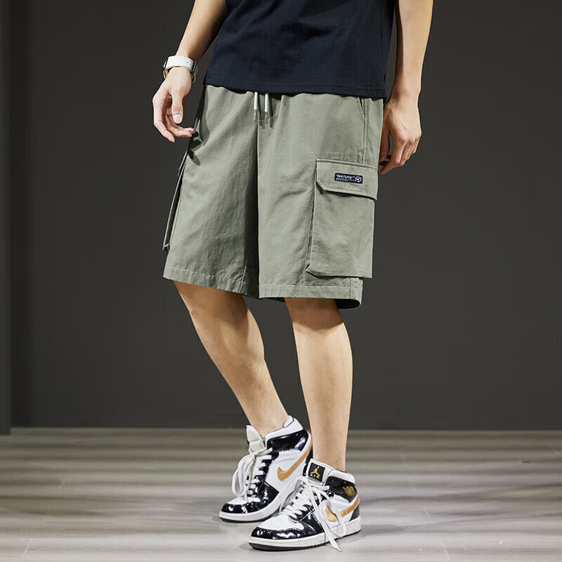 TonLion Men's 2025 Casual Cargo Shorts - Army Green (Size S)