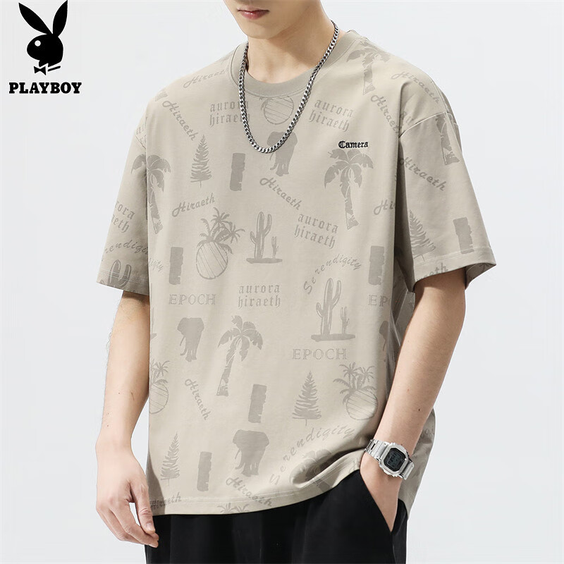 PLAYBOY Men's Loose-Fit Short-Sleeve T-Shirt - Summer Casual Cool-Feeling Tee