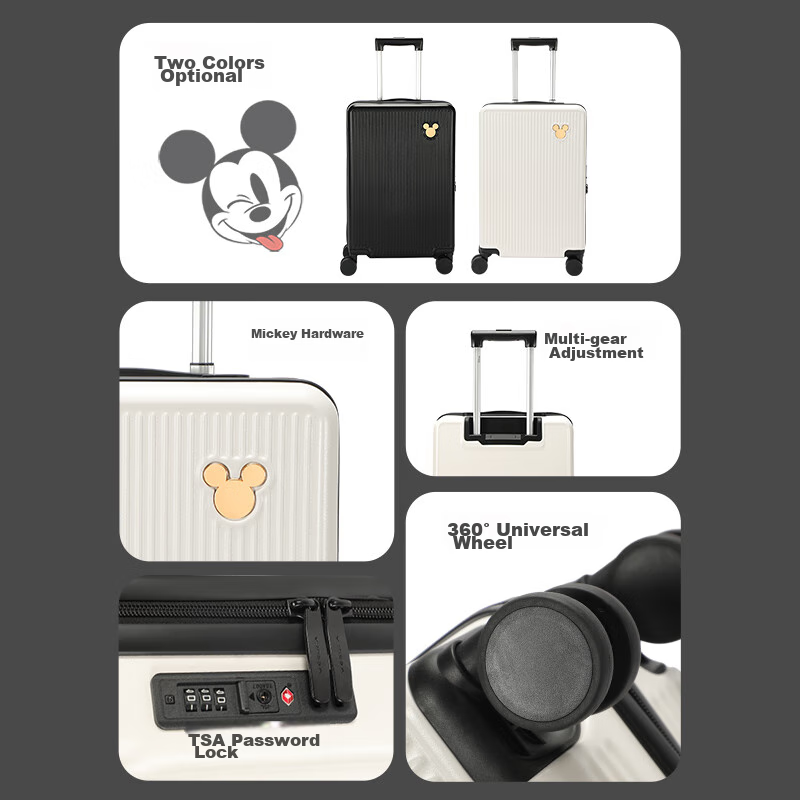 Mesuca Disney Mickey 20-Inch Carry-On Suitcase - White with Password Lock & Spinner Wheels