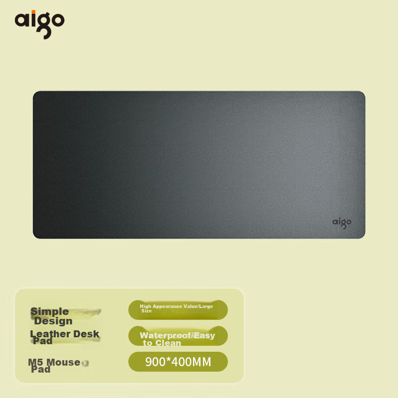 Aigo M5 Black Mouse Pad - Large PU Leather Non-Slip Desk Mat (900x400mm)