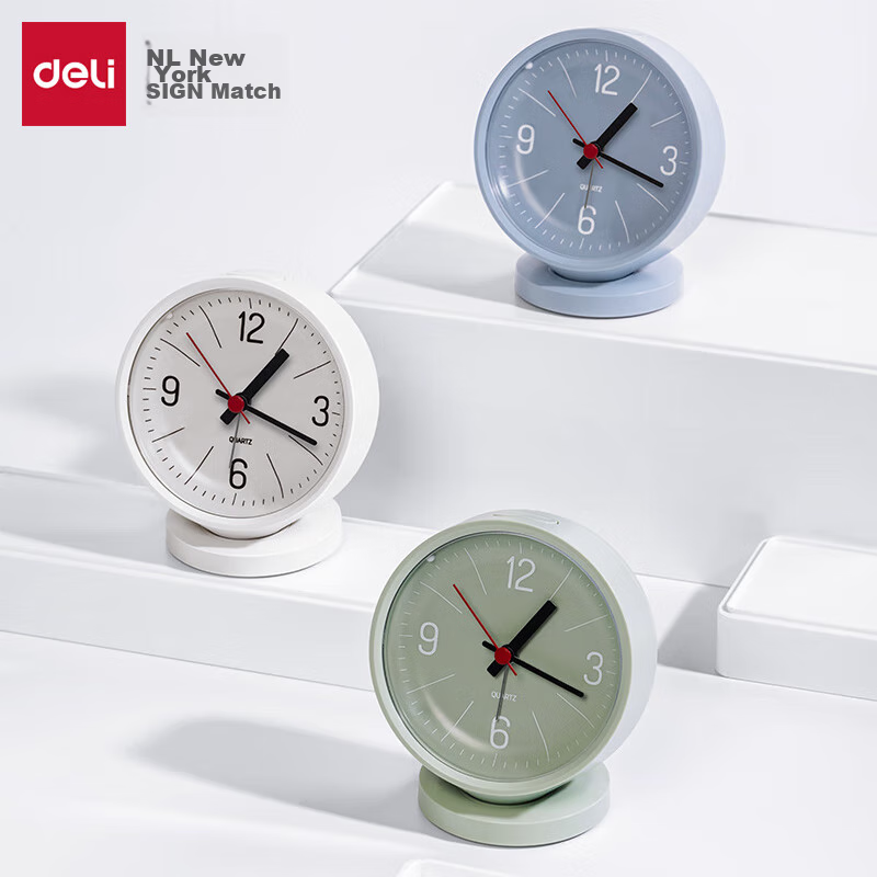 Deli Niusai Mini Desk Clock with Soft Light & Low-Noise Alarm