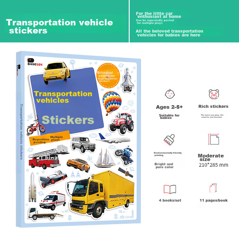 BANGSON Bilingual Transportation Sticker Book for Kids 2-5 Years - Interactive Learning with 160+ HD Stickers