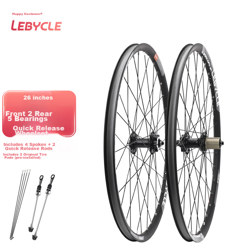 LeBycle 26-Inch Mountain Bike Wheel Set with 5 Sealed Bearings & Disc Brakes