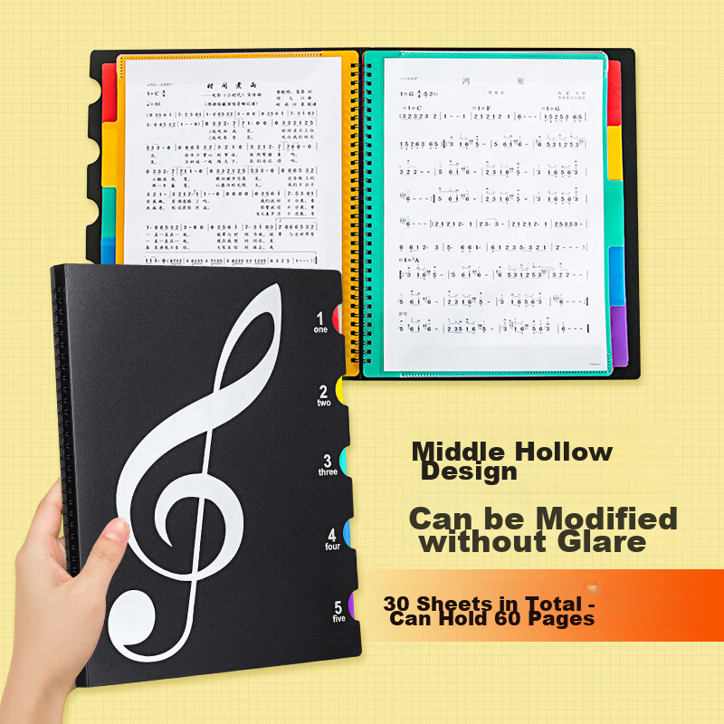 TIANSE A4 Music Folder with 60 Pages - Editable, Waterproof for Guitar & Guzheng