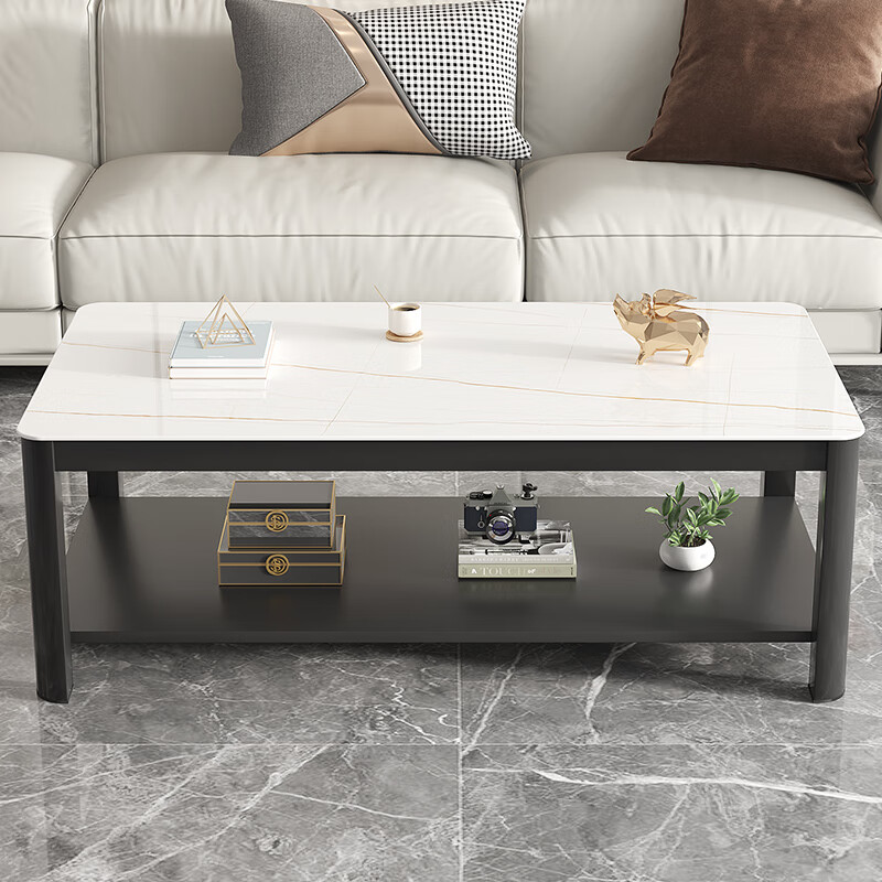 KULIN Light Luxury Glass Coffee Table with Double Storage, 120x60cm, Lauren Platinum