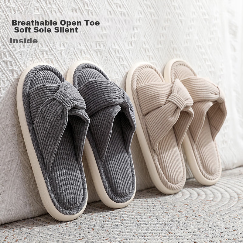 GUOLUOFEI Japanese-Style Soft Cotton Slippers for Men - Non-Slip Home Indoor Comfort, Black, Size 44/45