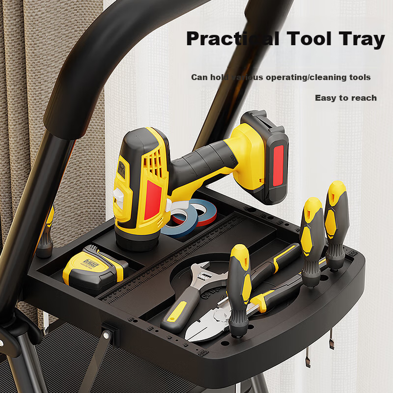 Chuangshuo Lemon Yellow Folding Ladder with Tool Tray - 4-Step A-Frame